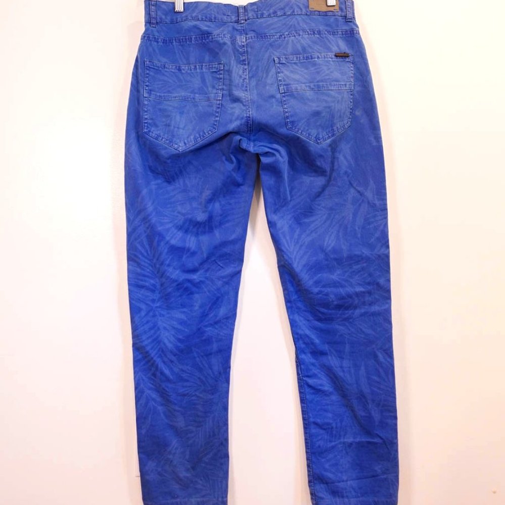 ZARA MENS BLUE LEAF PRINT TROUSERS